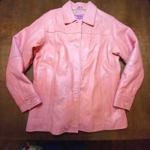 Genuine Leather Jacket By Excelled in Salmon Pink Lined Size XL